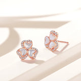 925 Silver Shell Heart Flower Stud Earrings Rose Plating Women Accessories