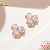 925 Silver Shell Heart Flower Stud Earrings Rose Plating Women Accessories