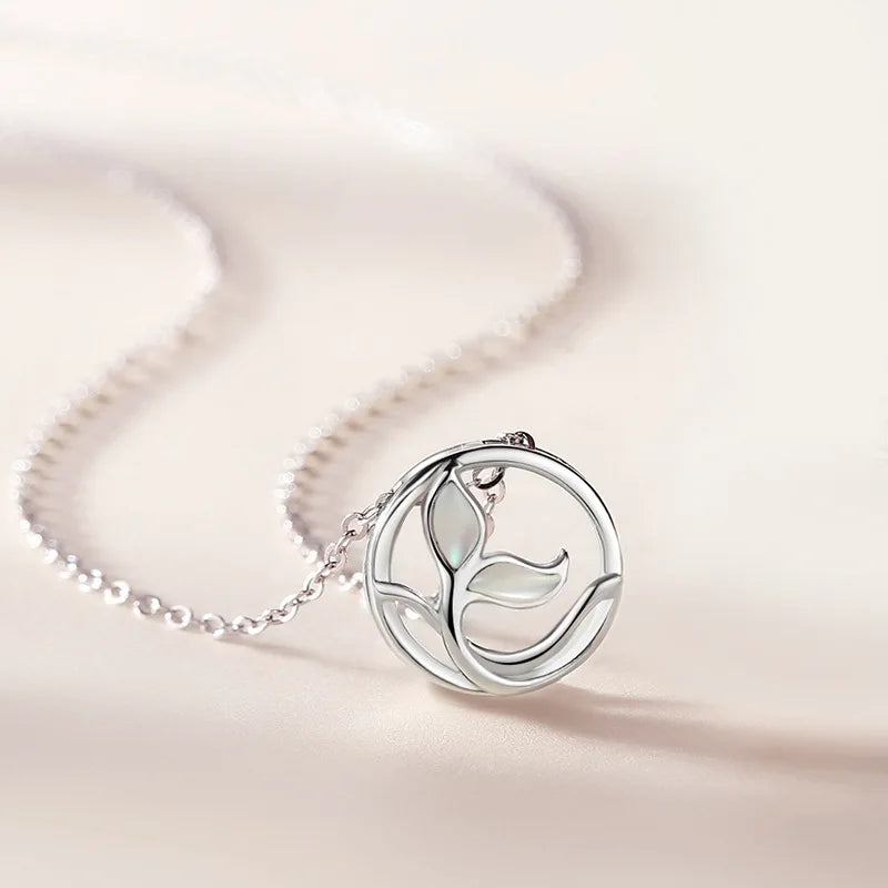 925 Silver Shell Mermaid Tail Pendant Necklace Rose Plating