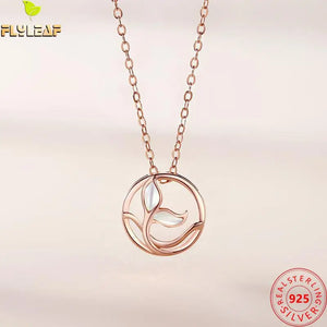 925 Silver Shell Mermaid Tail Pendant Necklace Rose Plating