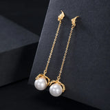 925 Silver Shell Pearl Leaves Drop Earrings 18k Plating