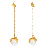 925 Silver Shell Pearl Leaves Drop Earrings 18k Plating