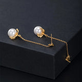 925 Silver Shell Pearl Leaves Drop Earrings 18k Plating