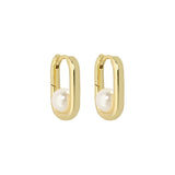 925 Silver Shell Pearl Hoop Earrings Platinum Plated Women Accessory