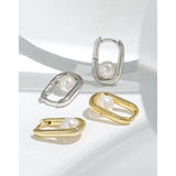 925 Silver Shell Pearl Hoop Earrings Platinum Plated Women Accessory