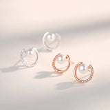 925 Sterling Silver Shell Pearl Stud Earrings Rose Plating