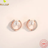 925 Sterling Silver Shell Pearl Stud Earrings Rose Plating