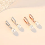 925 Silver Shell Pearl Zircon Hoop Earrings Rose Plating