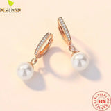 925 Silver Shell Pearl Zircon Hoop Earrings Rose Plating