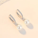 925 Silver Shell Pearl Zircon Hoop Earrings Rose Plating
