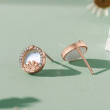 925 Silver Shell Zircon Sunflower Stud Earrings Rose Plated
