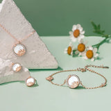 925 Silver Shell Zircon Sunflower Stud Earrings Rose Plated