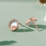 925 Silver Shell Zircon Sunflower Stud Earrings Rose Plated