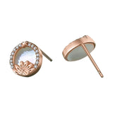925 Silver Shell Zircon Sunflower Stud Earrings Rose Plated