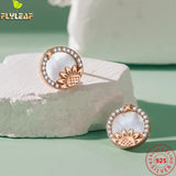 925 Silver Shell Zircon Sunflower Stud Earrings Rose Plated
