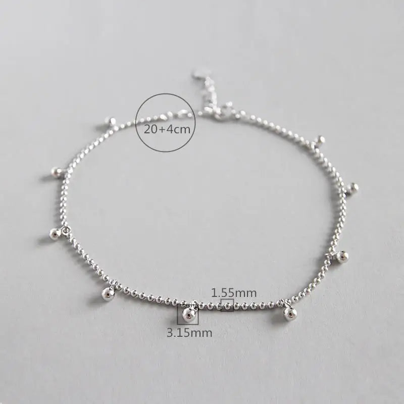 925 Silver Bead Chain Anklet for Women Beach Accessories