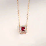 925 Silver Square Red Zircon Necklace Rose Plating