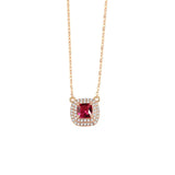 925 Silver Square Red Zircon Necklace Rose Plating