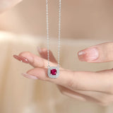925 Silver Square Red Zircon Necklace Rose Plating