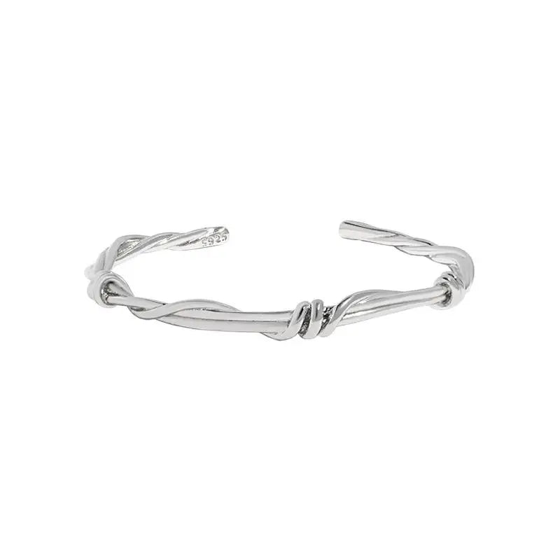 925 Silver Vine Winding Open Bangles Platinum Femme Accessories