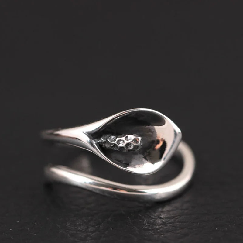 Vintage Calla Lily Flower Open Bracelet 925 Sterling Silver