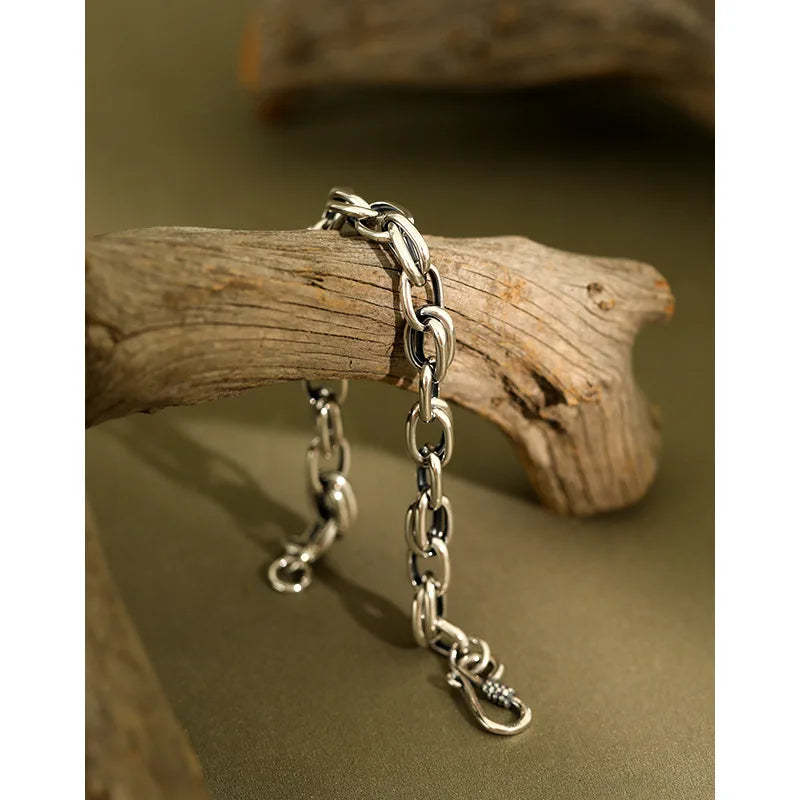 Vintage 925 Sterling Silver Thick Chain Bracelet for Women