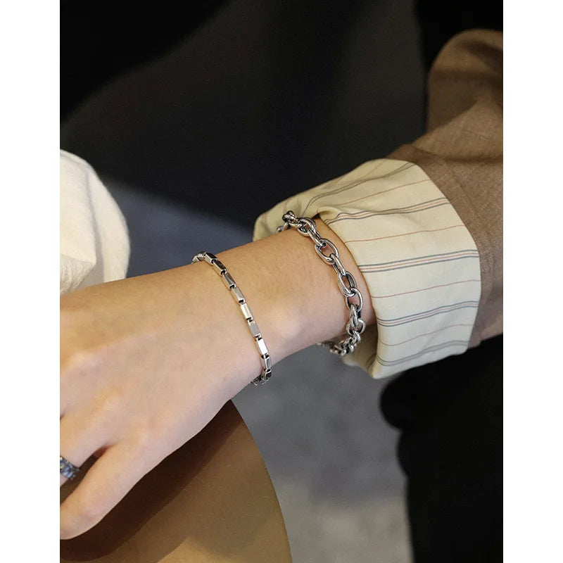 Vintage 925 Sterling Silver Thick Chain Bracelet for Women