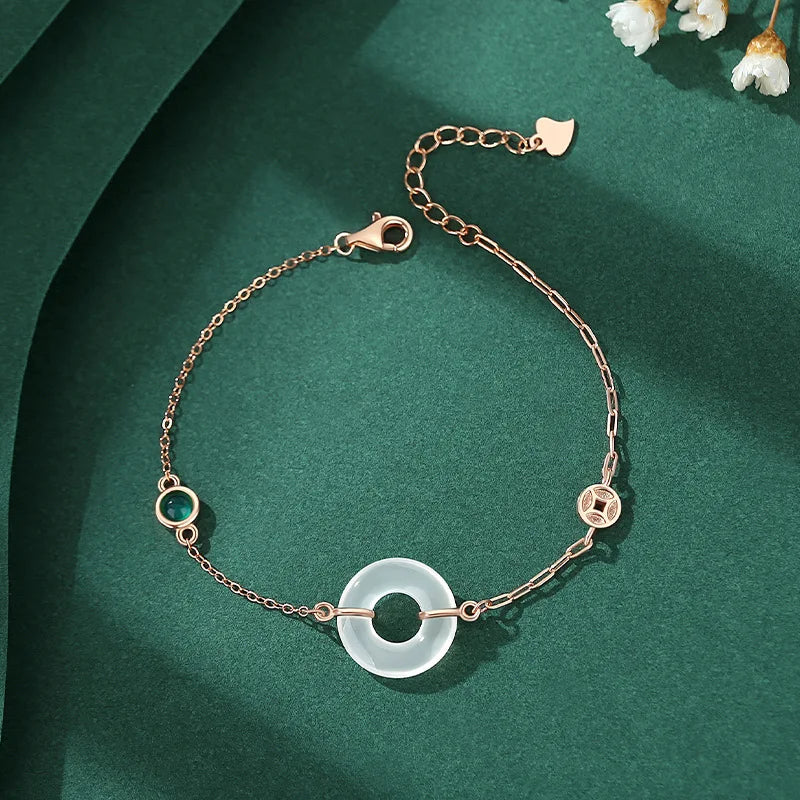 925 Silver Agate Circle Bracelet Rose Plating