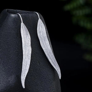 925 Sterling Silver Leaf Hook Earrings Vintage Style Femme Accessories