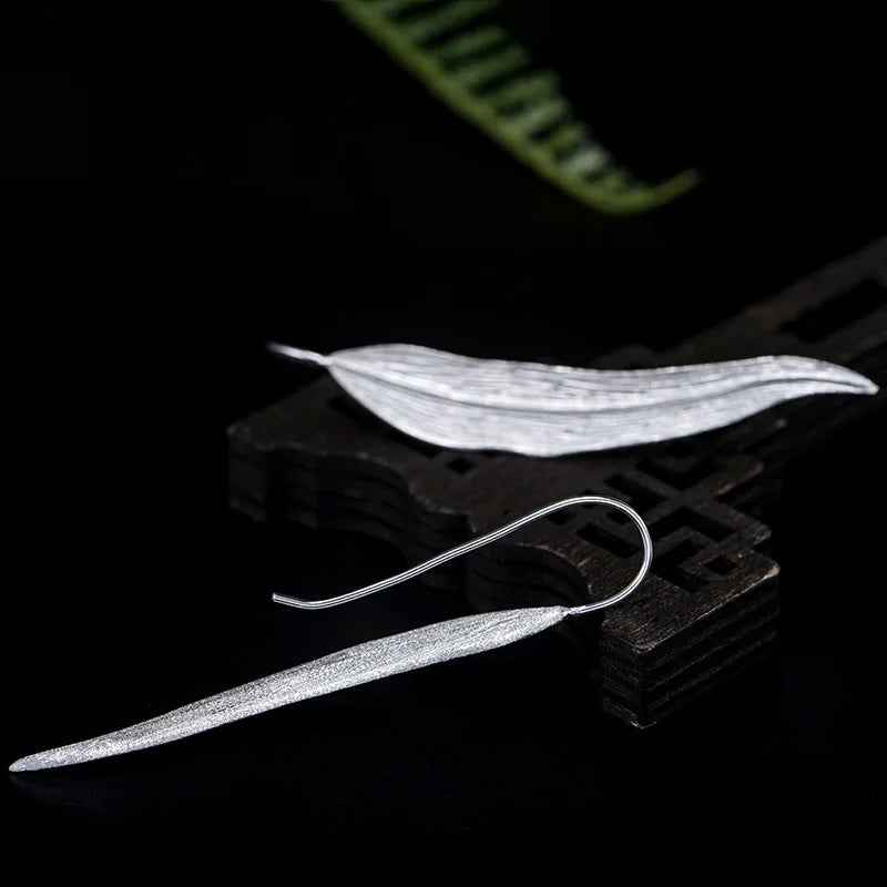 925 Sterling Silver Leaf Hook Earrings Vintage Style Femme Accessories