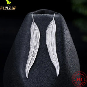 925 Sterling Silver Leaf Hook Earrings Vintage Style Femme Accessories