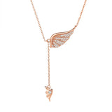 925 Silver Zircon Angel Demon Wings Pendant Necklace Women Rose Plating
