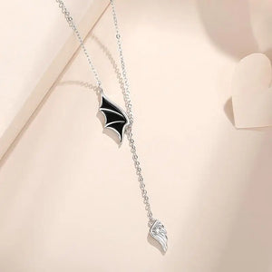 925 Silver Zircon Angel Demon Wings Pendant Necklace Women Rose Plating