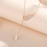 925 Silver Zircon Angel Demon Wings Pendant Necklace Women Rose Plating