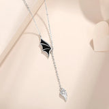 925 Silver Zircon Angel Demon Wings Pendant Necklace Women Rose Plating