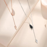 925 Silver Zircon Angel Demon Wings Pendant Necklace Women Rose Plating