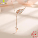 925 Silver Zircon Angel Demon Wings Pendant Necklace Women Rose Plating