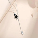 925 Silver Zircon Angel Demon Wings Pendant Necklace Women Rose Plating