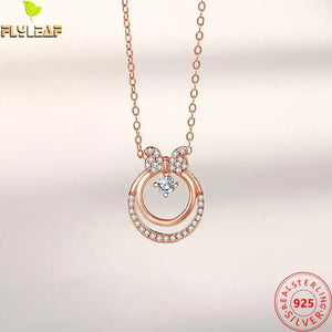 925 Silver Zircon Bowknot Pendant Necklace 14k Plating Femme Accessories