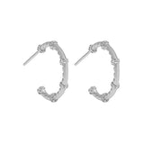 925 Silver Zircon C Stud Earrings 18k Plating for Women
