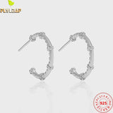 925 Silver Zircon C Stud Earrings 18k Plating for Women