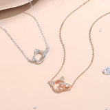 925 Silver Zircon Cat Pendant Necklace Women Rose Plating Girl Gift
