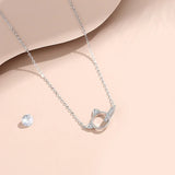 925 Silver Zircon Cat Pendant Necklace Women Rose Plating Girl Gift