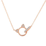 925 Silver Zircon Cat Pendant Necklace Women Rose Plating Girl Gift