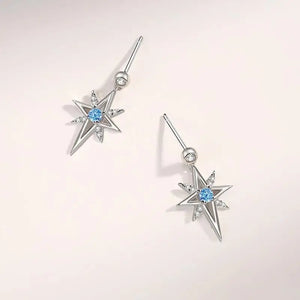 925 Silver Zircon Eight-pointed Star Stud Earrings Rose Plating