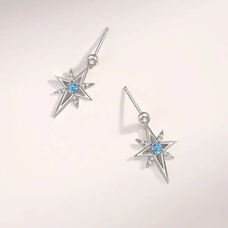 925 Silver Zircon Eight-pointed Star Stud Earrings Rose Plating