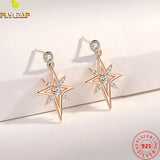 925 Silver Zircon Eight-pointed Star Stud Earrings Rose Plating