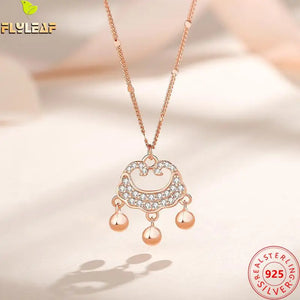 925 Silver Zircon Lock Pendant Necklace Women Rose Femme