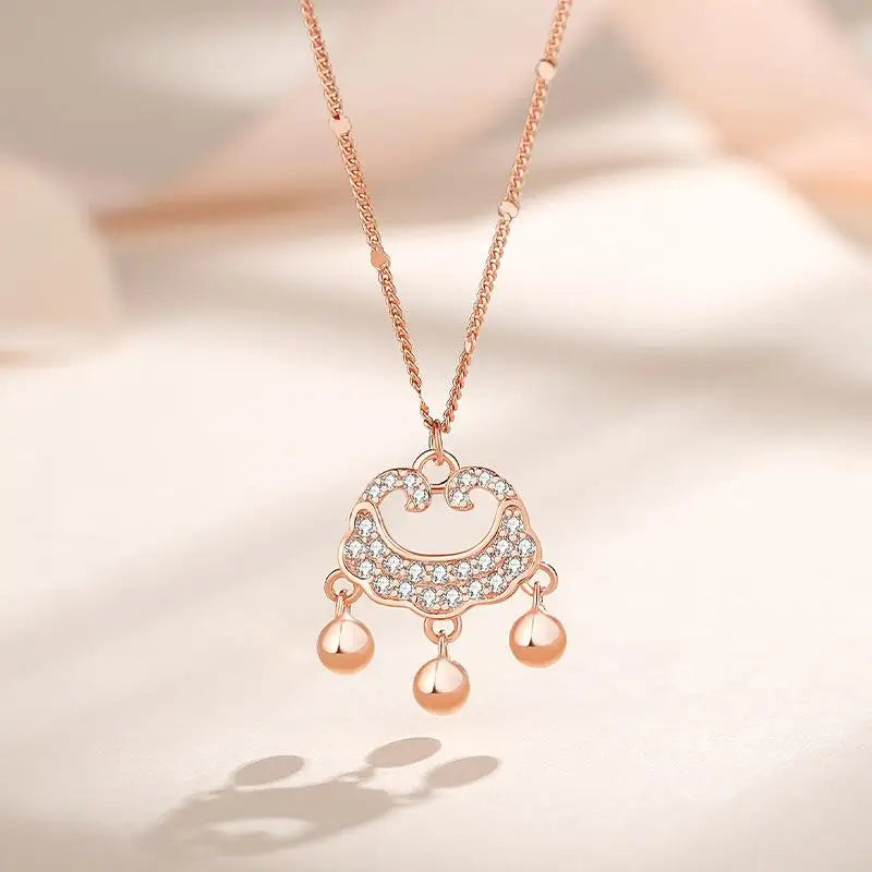 925 Silver Zircon Lock Pendant Necklace Women Rose Femme