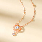 925 Silver Zircon Star Moon Pendant Necklace Rose Plated Women Jewelry